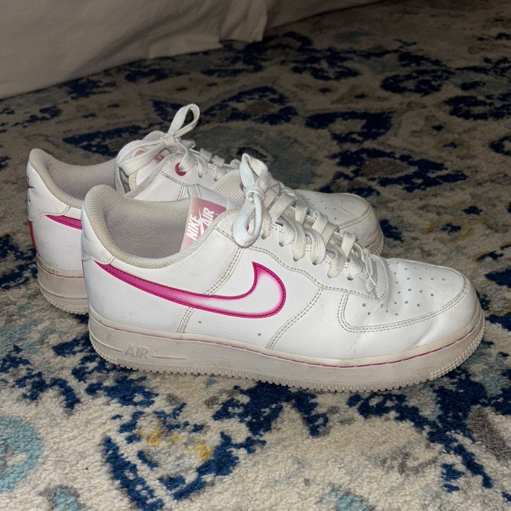 White and Pink Nike Air Force 1 Sneakers